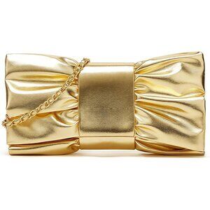Women's Gold Pu Leather Zipper High Quality Metal Small Bow Crossbody Clutch